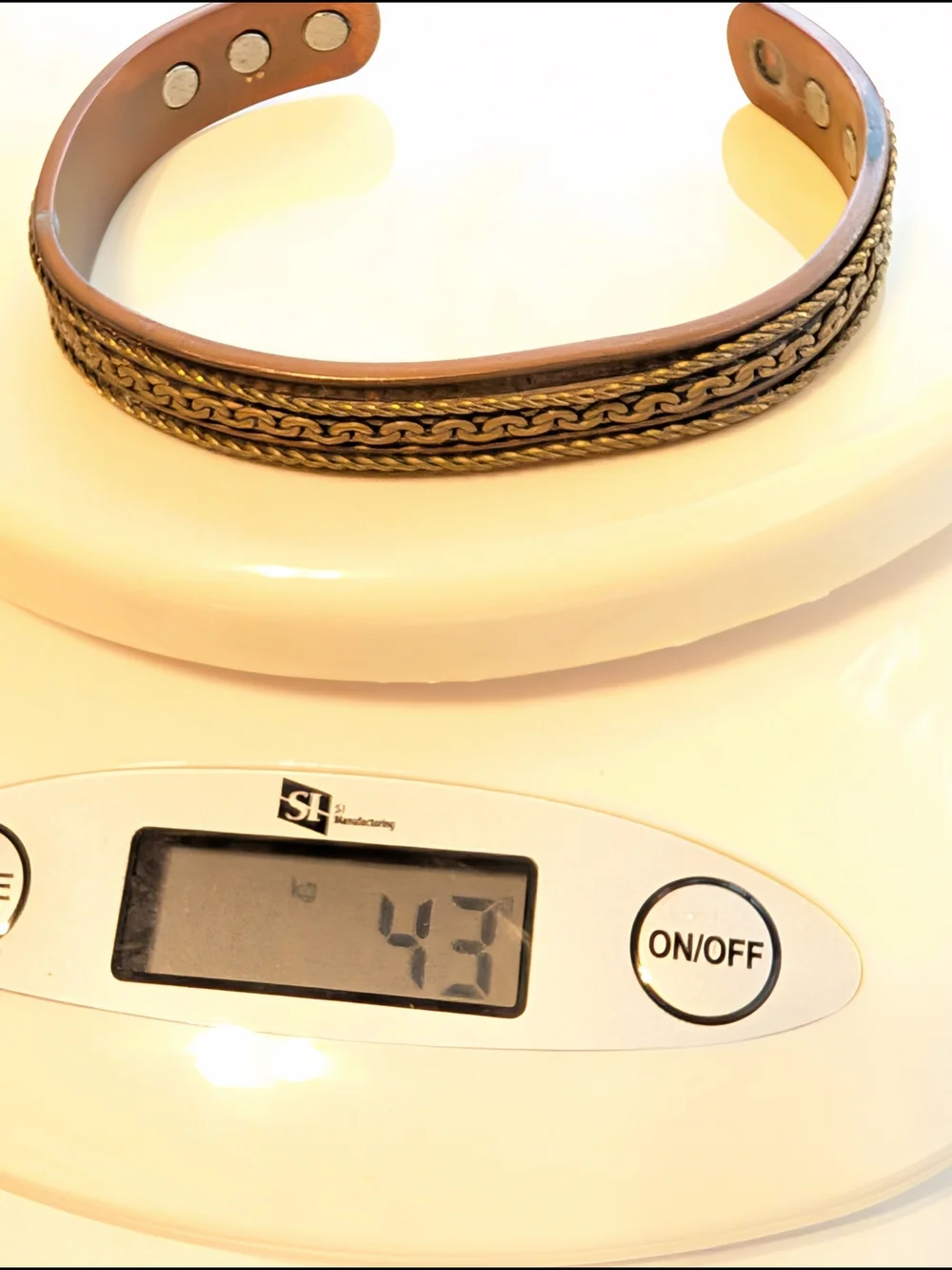 Copper Magnetic Cuff Bracelet with Braided Accent - Brown